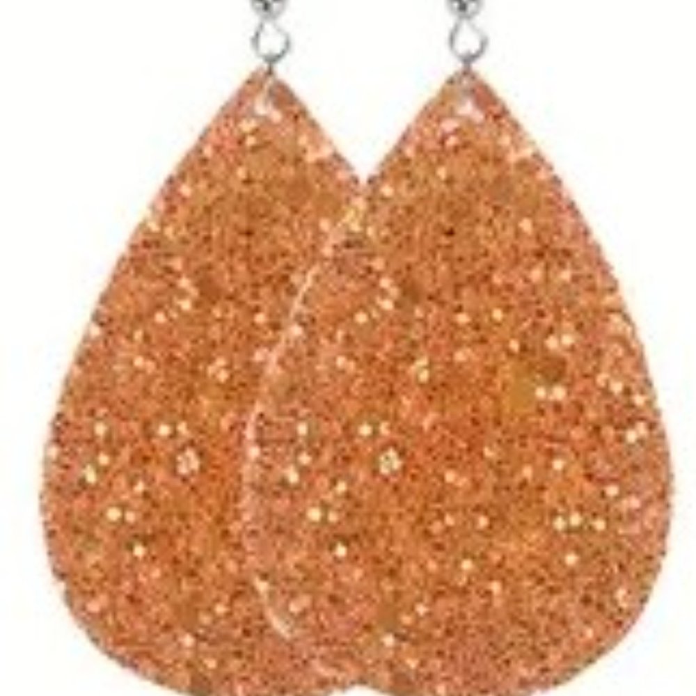 Retro Glittered Teardrop Shape Dangle Earrings Orange 2.95 Drop New - Picture 2 of 9